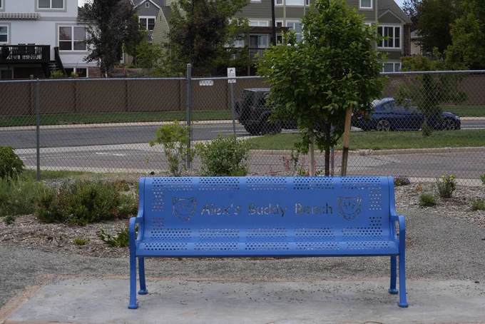 Alex's blue buddy bench