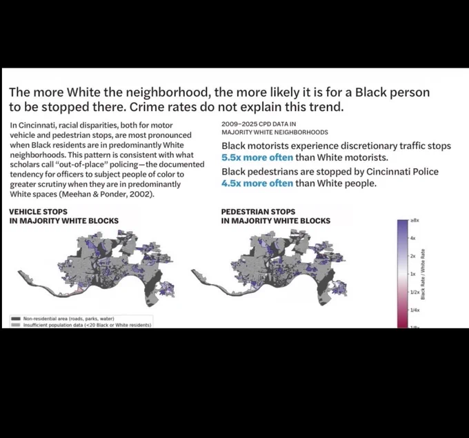 This is another screenshot from the report and there’s too many words on here for the character limit, but the report is linked in the text below The more white, the neighborhood the more likely it is for black person
