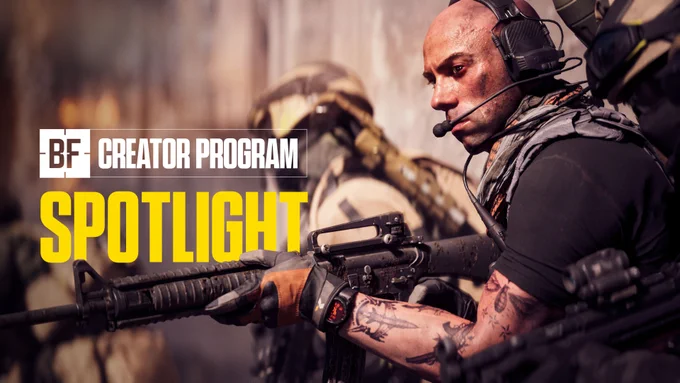 Screenshot of a soldier with text reading "BF Creator Program Spotlight."