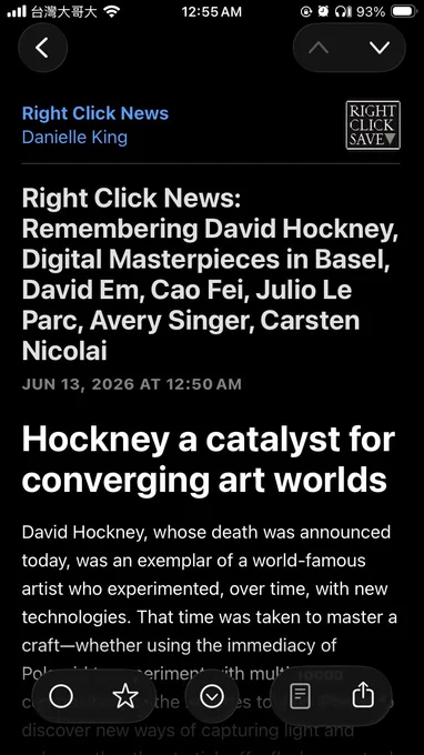 Screenshot of Right Click News in NetNewsWire on iOS