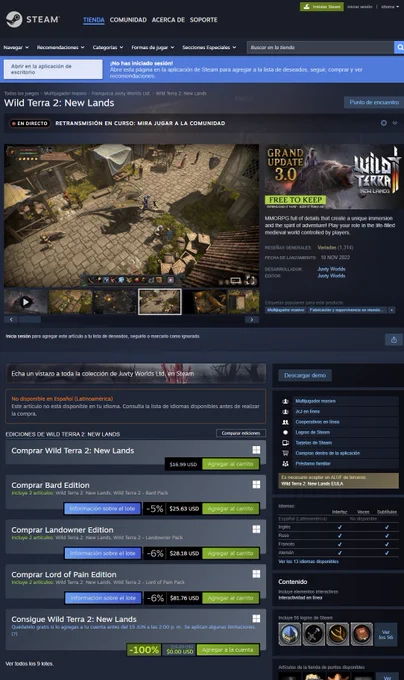 STEAM | Juego GRATIS: Wild Terra 2: New Lands