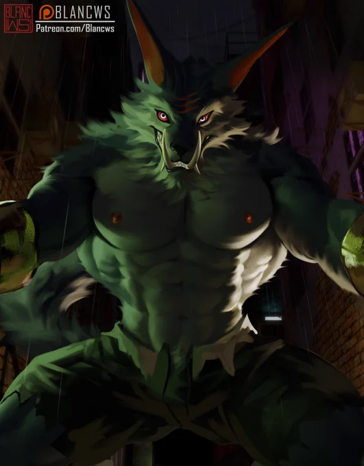 furry bara male muscle wolf werewolf lycan league of legends fan art warwick ambush alley pinned down