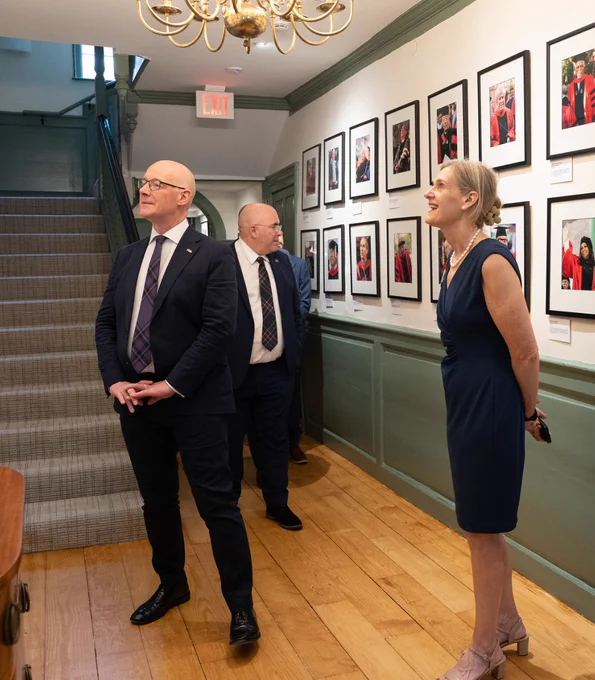 First Minister John Swinney touring Harvard University with University Marshal Katherine G. O’Dair. 