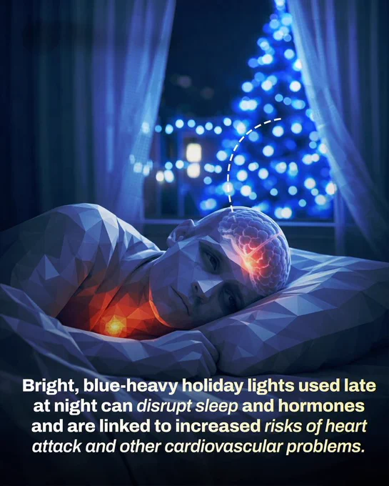🚨 Researchers explain that excessive night time lighting—especially blue-toned LEDs can suppress melatonin and keep the body in a state of alertness, even during sleep. 

As reported by Jama Network, exposure to light at night has been linked to elevated heart rate, higher cortisol levels, and increased risks of cardiovascular disease, depression, and metabolic disorders. The article also notes that winter conditions such as snow and shorter daylight hours can worsen these effects by intensifying nighttime brightness. 

To reduce harm, scientists recommend practical steps like using warmer bulbs, setting timers, and placing lights carefully to limit light spill into homes and ecosystems.