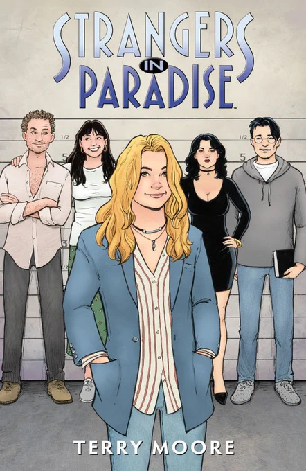 Cover of Strangers In Paradise Omnibus Volume 1, illustrated by Terry Moore