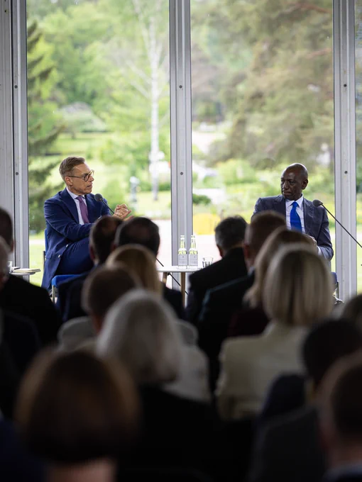 President Stubb and President William Ruto of Kenya sitting down and speaking in front of an audience.