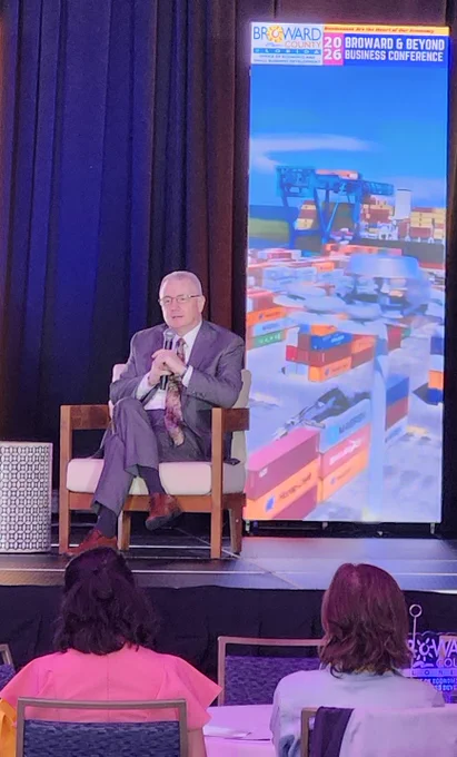 Mark Gale, CEO/Director of Aviation at FLL, speaks during a panel discussion at the Broward & Beyond Business Conference 2026.