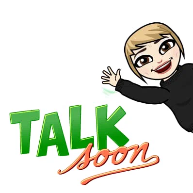 A cartoon character with short blonde hair, wearing a black top, smiles and waves from the upper right. Below her, the word \"TALK\" is in large green letters, and \"soon\" is in smaller, orange cursive letters.