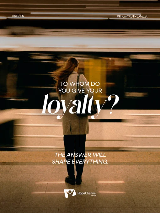A person stands in a subway station with blurred motion. Text on image encourages reflection on loyalty and its impact.
