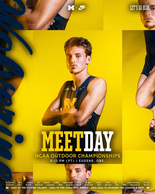 Michigan men's track and field meet day graphic featuring Trent McFarland - June 12, 2026