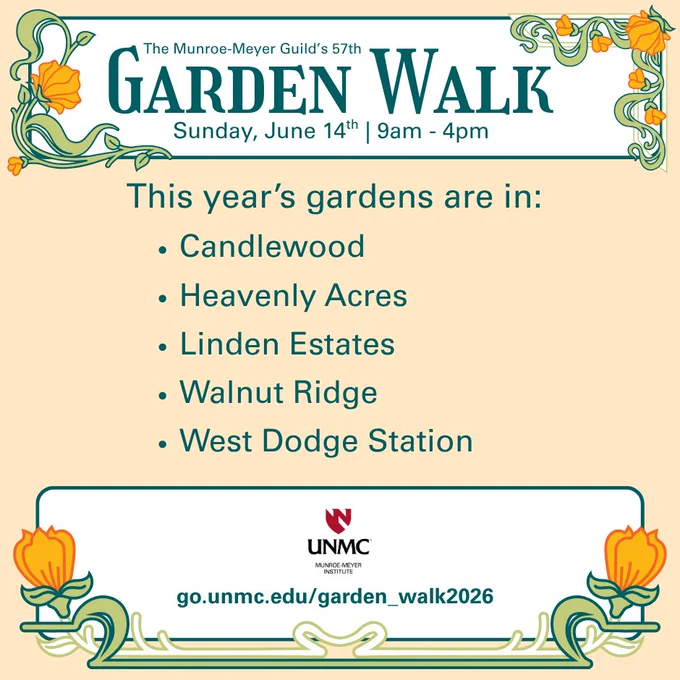 Garden Walk 2026 notification; UNMC MMI logo and branding; information as listed in post.