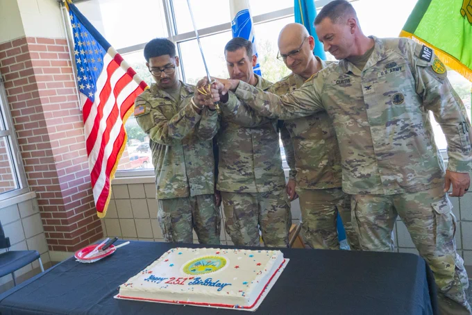 Happy Early Birthday, U.S. Army!\n\nEarlier today, CAC Command Sgt. Maj. Shaun Curry helped cut the Army birthday cake at the USDB, continuing a tradition that honors generations of Soldiers who have answered the nation's call. \n\nThis weekend we will celebrate the U.S. Army's 251st birthday and honor the Soldiers, civilians and families who have carried the legacy forward for generations. #DriveChangeForgeVictory
