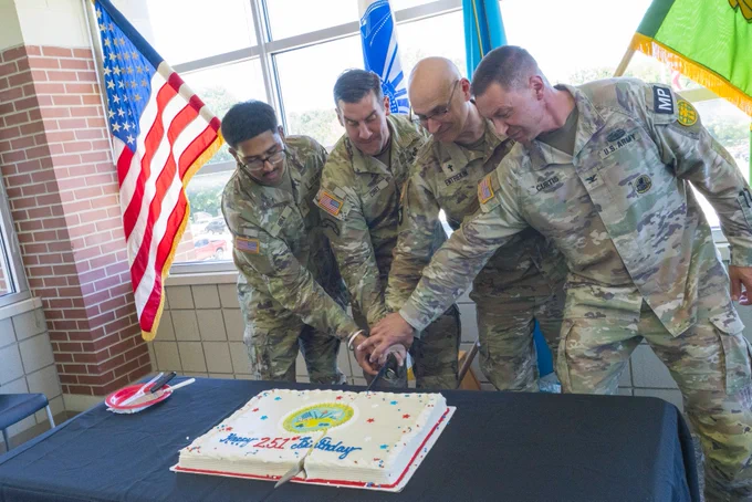 Happy Early Birthday, U.S. Army!\n\nEarlier today, CAC Command Sgt. Maj. Shaun Curry helped cut the Army birthday cake at the USDB, continuing a tradition that honors generations of Soldiers who have answered the nation's call. \n\nThis weekend we will celebrate the U.S. Army's 251st birthday and honor the Soldiers, civilians and families who have carried the legacy forward for generations. #DriveChangeForgeVictory