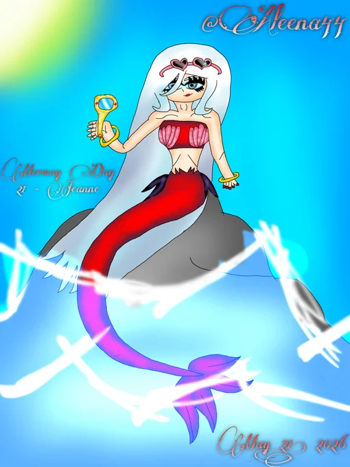 Day 21 of my Mermay Challenge 2026 (Video Game Edition); Jeanne from Bayonetta Love is Best

my first Bayonetta drawing, and here's Jeanne, the lovely, beautiful mermaid looking at a mermaid mirror within the beauty and the beat 💄