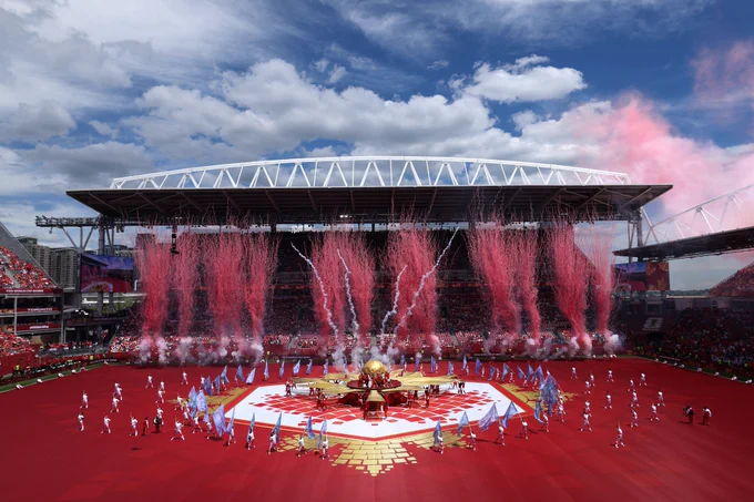 A general view as Elyanna and Jessie Reyez perform during the opening ceremony at Toronto Stadium.