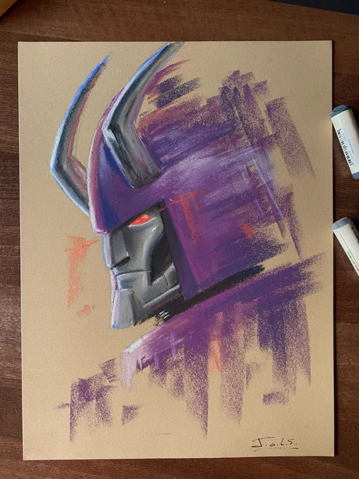 Traditional artwork of Cyclonus from Transformers IDW. Artwork depicts a profile headshot, colored with pastels.