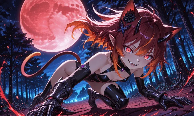 SFW. AI Illustration. AI Generated Artwork. No Nudity. No Suggestive Intent. No Gore. No Violent Intent. Completely Safe. Original Character aged 18 or older. My Original Background: Demon Lord Beast Woods. Ascension - Berserker. Demon Spawn of Wrath. Daughter of Satan(Ira/Wrath). 2nd Ascension: The Feral Predator.