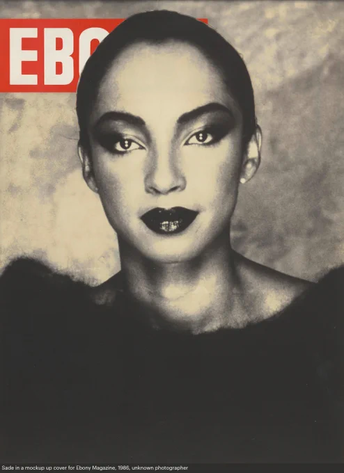 Sade in a mockup up cover for Ebony Magazine.