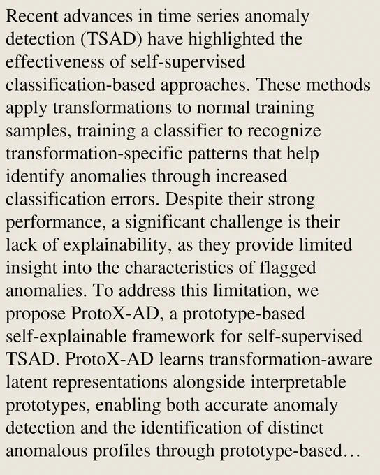 Recent advances in time series anomaly detection (TSAD) have highlighted the effectiveness of self-supervised classification-based approaches. These methods apply transformations to normal training samples, training a classifier to recognize transformation-specific patterns that help identify anomalies through increased classification errors. Despite their strong performance, a significant challenge is their lack of explainability, as they provide limited insight into the characteristics of flagged anomalies. To address this limitation, we propose ProtoX-AD, a prototype-based self-explainable framework for self-supervised TSAD. ProtoX-AD learns transformation-aware latent representations alongside interpretable prototypes, enabling both accurate anomaly detection and the identification of distinct anomalous profiles through prototype-based explanations. Additionally, it allows for systematic analysis of how transformation design impacts detection performance and explainability. Experim