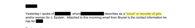 EFTA00084790 document excerpt: Jean-Luc Brunel email documenting a scout or recruiter of girls and women for J. Epstein