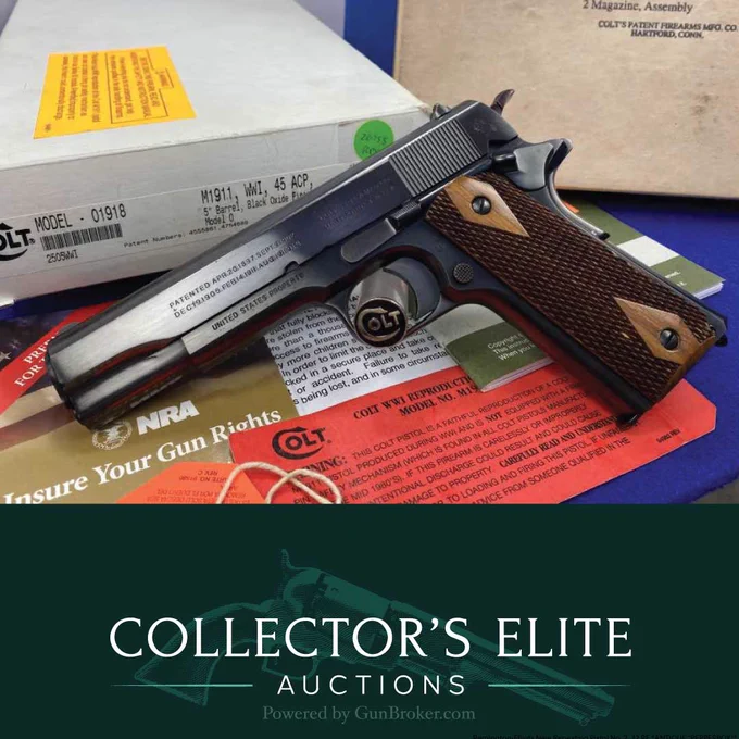 A tribute to one of the most influential handguns ever made.
Learn More: https://bit.ly/4xhdyuW

This 2010 Colt M1911 WWI Reproduction captures the look and feel of the original service pistols that helped define a century of firearms history. Featuring the correct-style roll marks, Black Oxide finish, and classic WWI-era details, this Custom Shop reintroduction was designed to honor the legendary sidearm that started it all.



#CollectorsElite #colt #guncollector #gunsdaily
