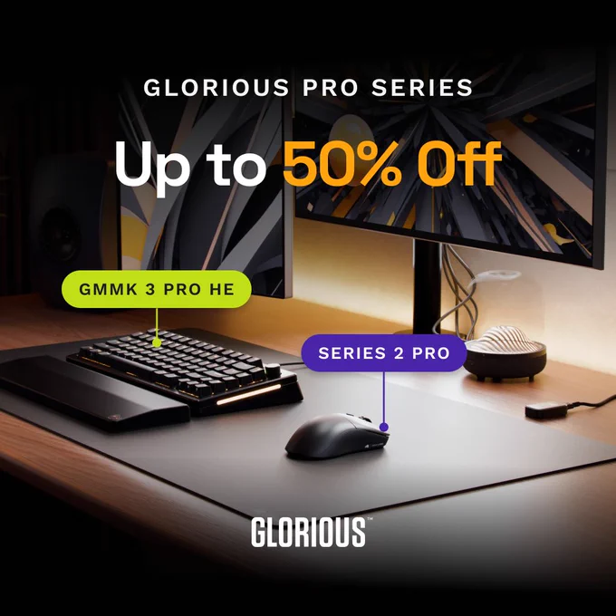 Glorious Pro Series sale — Series 2 PRO and GMMK 3 PRO HE up to 50% off