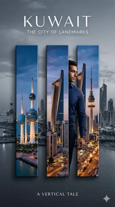 --Part 1--


Cinematic vertical poster of "CITY" landmarks, featuring a muted low-saturation background with iconic "CITY" city elements arranged as a refined editorial composition. Three tall vertical foreground panels stand in front as raised slices of the same scene or other iconic scenes from same city, with sharper realism, richer color, and stronger contrast than the background. 

A single person (from uploaded reference) emerges halfway from one panel, with only one side of the torso and body visible, while the opposite side is fully concealed behind the panel, creating a strong illusion of depth and physical separation between layers.

The design must feel elegant, modern, polished, and high-end, with dramatic but minimal visual storytelling. Clean cut edges, realistic occlusion and layering, single person only, no duplicated limbs, no extra face fragments, no full body, no extra people.