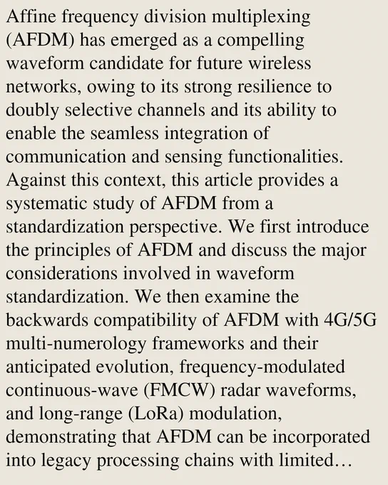 Affine frequency division multiplexing (AFDM) has emerged as a compelling waveform candidate for future wireless networks, owing to its strong resilience to doubly selective channels and its ability to enable the seamless integration of communication and sensing functionalities. Against this context, this article provides a systematic study of AFDM from a standardization perspective. We first introduce the principles of AFDM and discuss the major considerations involved in waveform standardization. We then examine the backwards compatibility of AFDM with 4G/5G multi-numerology frameworks and their anticipated evolution, frequency-modulated continuous-wave (FMCW) radar waveforms, and long-range (LoRa) modulation, demonstrating that AFDM can be incorporated into legacy processing chains with limited modification. Key standardization-critical capabilities are further discussed, including multiple-antenna and multi-user support, and peak-to-average power ratio (PAPR). Finally, we investiga
