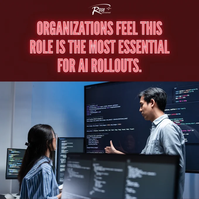 Rose International shares an image that reads “Organizations feel this role is the most essential for AI rollouts.”
