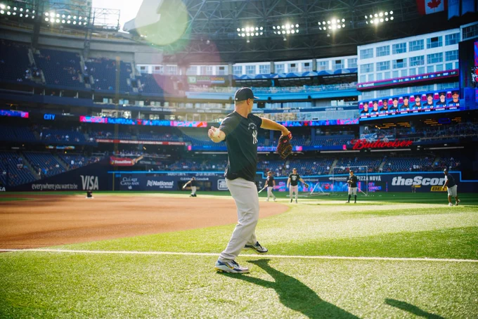 Paul Goldschmidt tosses pregame in Toronto.