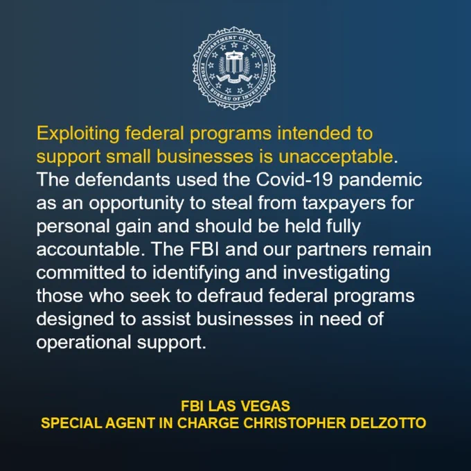 FBI statement condemning exploitation of federal programs meant for small businesses during the Covid-19 pandemic.