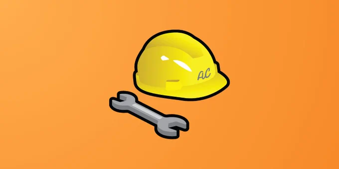a hard hat and a wrench. Text: AC. 