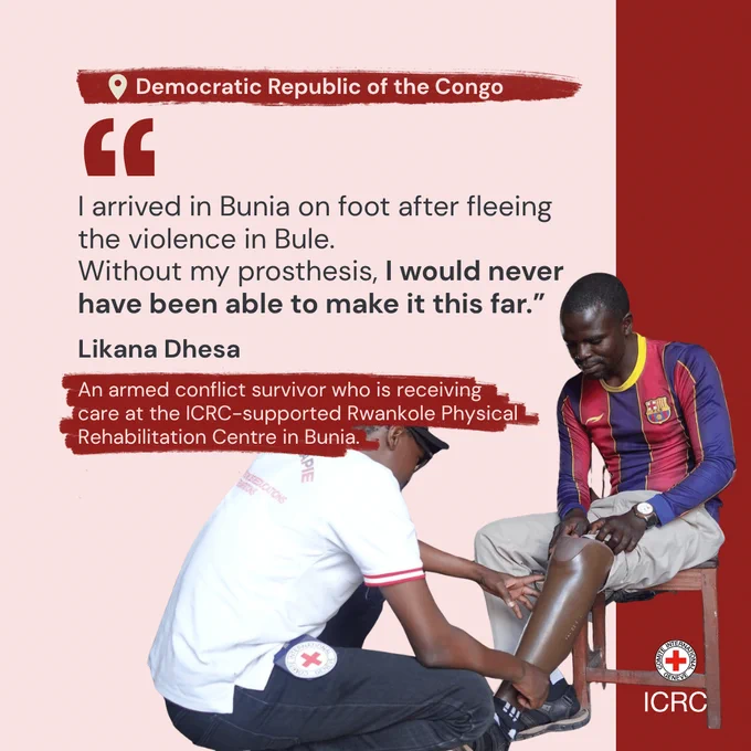 I arrived in Bunia on foot after fleeing the violence in Bule. Without my prosthesis, I would never have been able to make it this far.\u201D