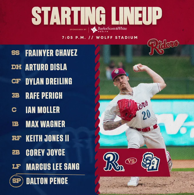 Chavez, SS
Disla, DH
Dreiling, CF
Perich, 3B
Moller, C
Wagner, 1B
Jones II, RF
Joyce, 2B
Lee Sang, LF
Pence, SP
