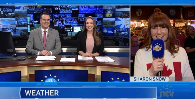 Michael Connors and Amanda Mews co-anchor the NTV Evening Newshour while Sharon Snow delivers the weather forecast.