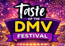 Fireworks in the night sky above the words "Taste of the DMV Festival" displayed in bold, colorful letters.