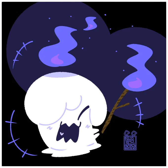 A drawing of a litwick with a stick on fire and cutely screaming with the determination of a level 100 chandelure.