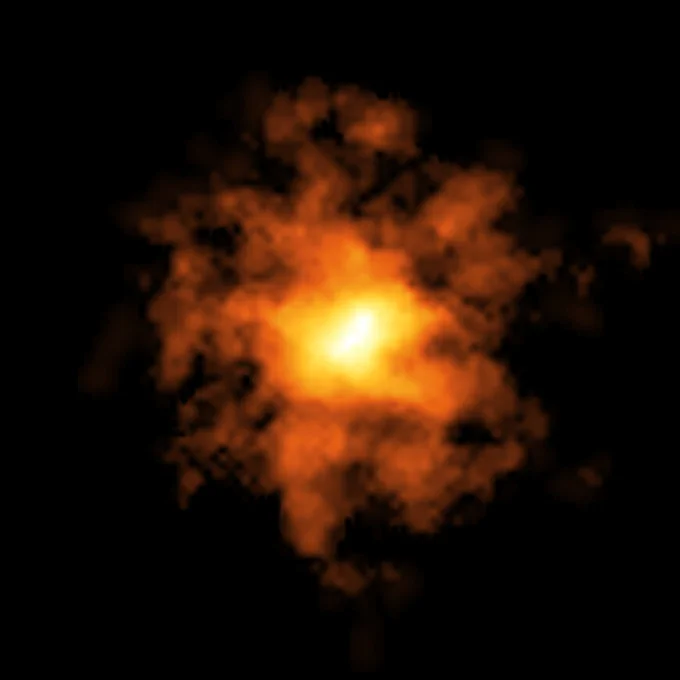 Imagen de la galaxia REBELS-25, tomada por el Atacama Large Millimeter/submillimeter Array (ALMA). Crédito: ALMA (ESO/NAOJ/NRAO)/L. Rowland et al.