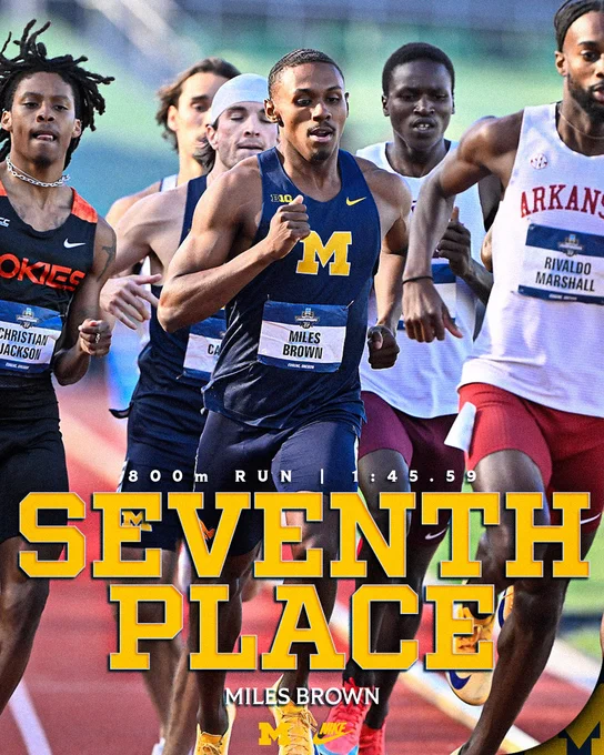 Miles Brown finishes seventh in the 800m at the NCAA Outdoor Championships