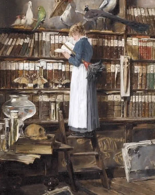 The painintg 'maid in a library "