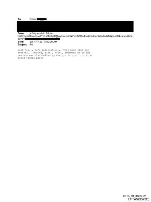 Jeffrey Epstein email to Ghislaine Maxwell referencing Palm Beach blackmail, EFTA02332225