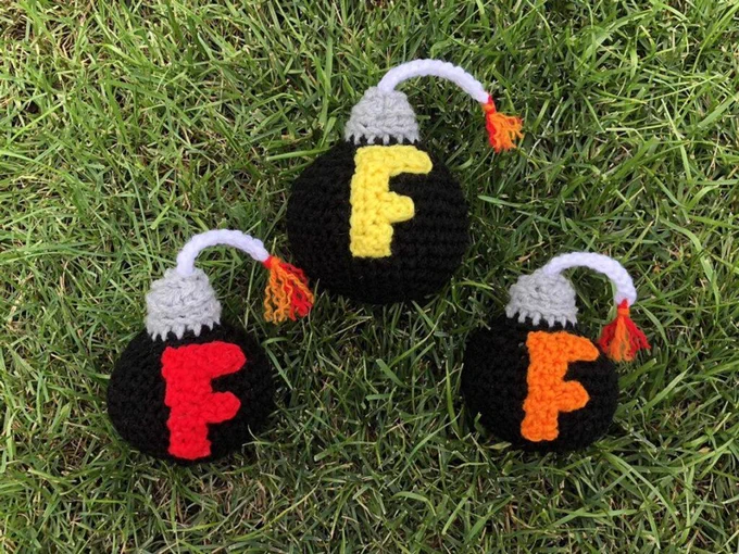 crochet F Bomb yarn bomb