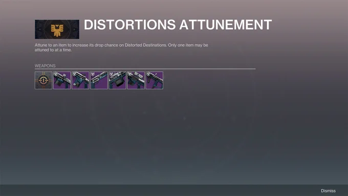 Distortions Attunement page in the player's inventory.