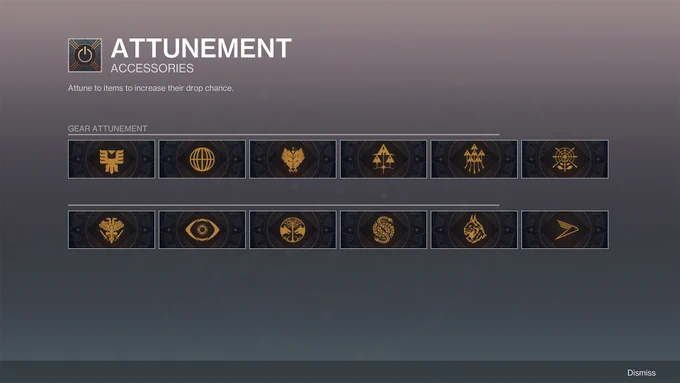 Attunement menu in the player's inventory.