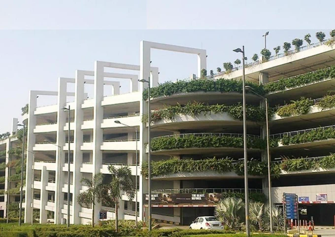 IGI Airport Terminal 2's multi-level parking stands out with vertical greenery - a rare sight in Delhi's concrete landscape.