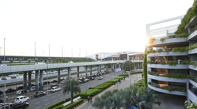 IGI Airport Terminal 2's multi-level parking stands out with vertical greenery - a rare sight in Delhi's concrete landscape.