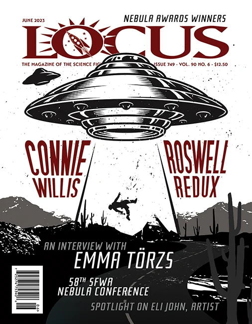 locus magazine cover - ufo abduction with red text 