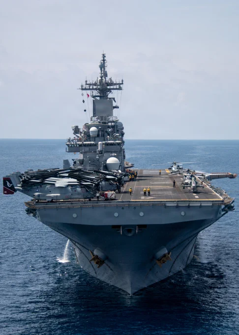 Wasp-class amphibious assault ship USS Boxer (LHD 4) transits the South China Sea, June 8, 2026. Boxer, flagship of the Boxer Amphibious Ready Group, is underway with the 11th Marine Expeditionary Unit in the U.S. 7th Fleet area of operations. U.S. 7th Fleet, the Navy’s largest forward-deployed numbered fleet, routinely interacts and operates with allies and partners to preserve a free and open Indo-Pacific. (U.S. Navy photo by Mass Communication Specialist Seaman Eliora Sims)