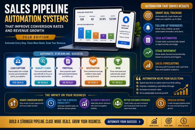 Learn how sales pipeline automation helps businesses improve conversion rates, streamline follow-up, and create predictable revenue growth.