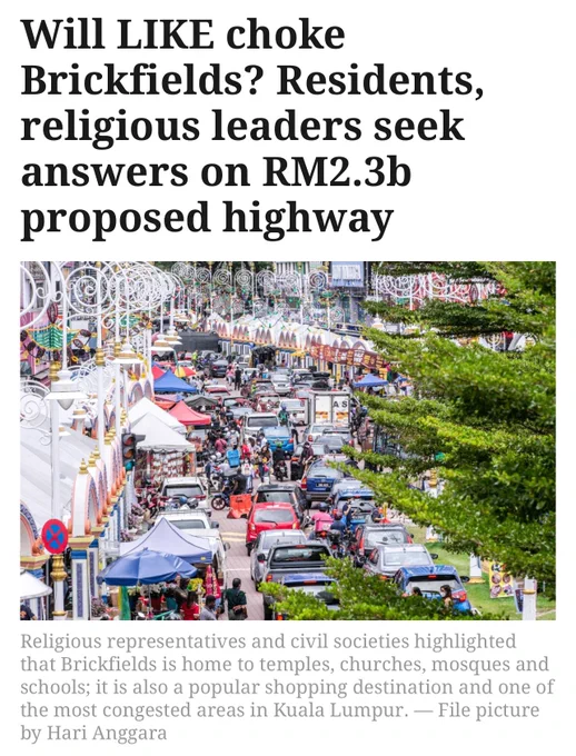 Will LIKE choke Brickfields? Residents, religious leaders seek answers on RM2.3b proposed highway

Religious representatives and civil societies highlighted that Brickfields is home to temples, churches, mosques and schools; it is also a popular shopping destination and one of the most congested areas in Kuala Lumpur.